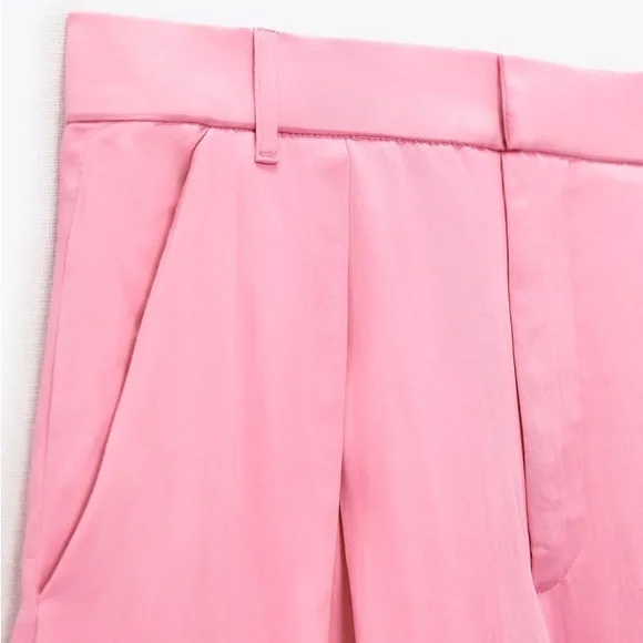 Zara Set - Pink Cropped Satin Effect Blazer & Full Length Pants - Picture 16 of 17
